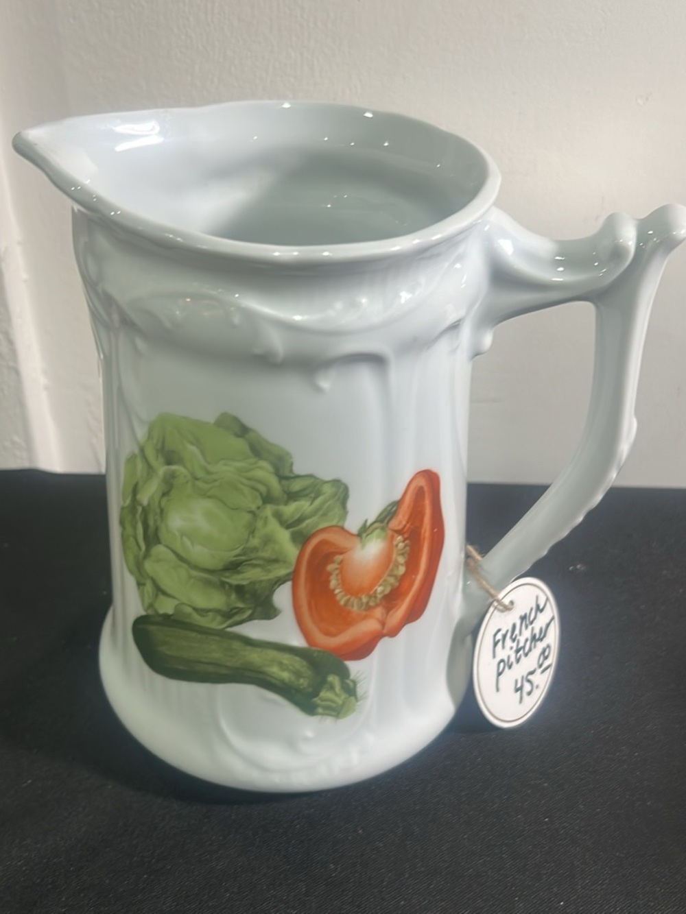 French Ceramic Pitcher with Vegetable Motif